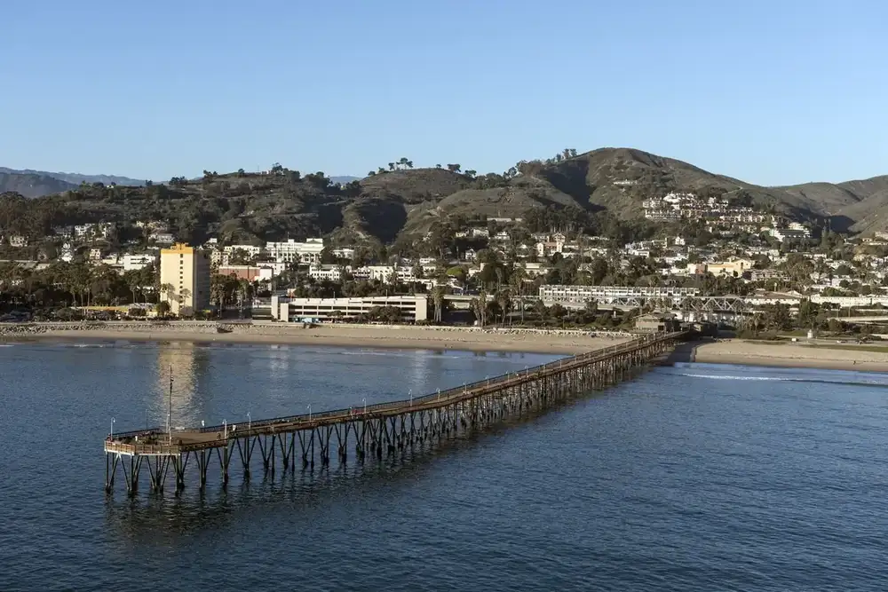 Ventura Pier and the downtown shoreline seen from the air